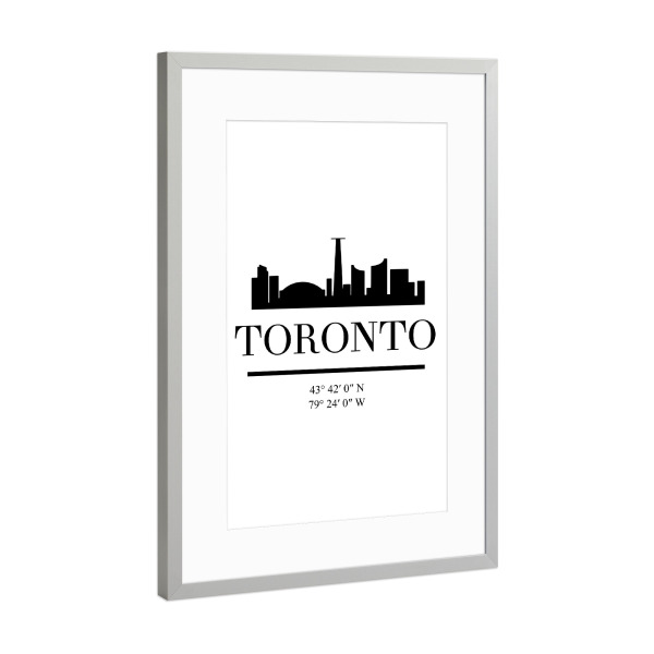 Poster mit Rahmen Silber "TORONTO CANADA BLACK SKYLINE ART" artboxONE - Städte,Schwarzweiß,Städte / Weitere - Toronto,Canada,Skyline,Coordinates