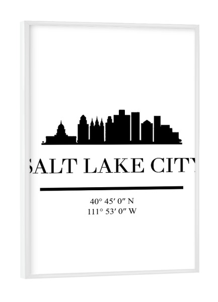 Poster mit weißem Rahmen "SALT LAKE CITY UTAH BLACK SKYLINE" artboxONE - Städte,Schwarzweiß,Städte / Weitere