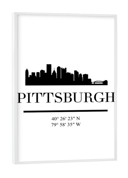 Poster mit weißem Rahmen "PITTSBURGH PENNSYLVANIA CITY ART" artboxONE - Städte,Schwarzweiß,Städte / Weitere