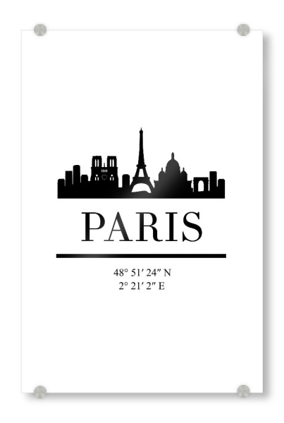 Acrylglasbild "PARIS FRANCE BLACK SKYLINE ART" artboxONE - Städte,Schwarzweiß,Städte / Paris - Paris,France,Skyline,Coordinates