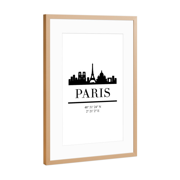 Poster mit Rahmen Kupfer "PARIS FRANCE BLACK SKYLINE ART" artboxONE - Städte,Schwarzweiß,Städte / Paris - Paris,France,Skyline,Coordinates