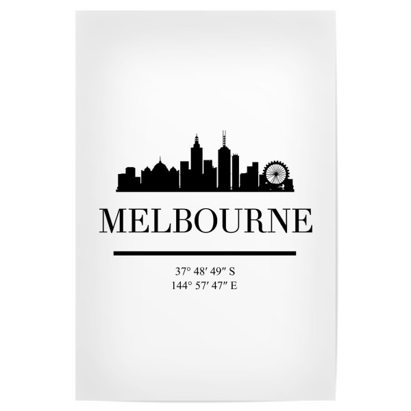 Poster "MELBOURNE AUSTRALIA BLACK SKYLINE" artboxONE - Städte,Schwarzweiß,Städte / Weitere - Melbourne,Australia,Down under,Skyline,Coordinates