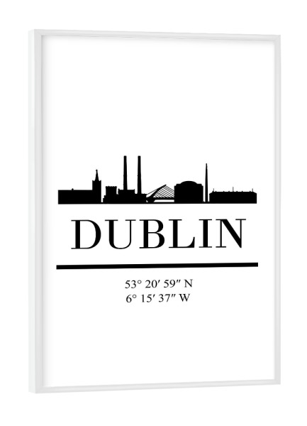 Poster mit weißem Rahmen "DUBLIN IRELAND BLACK SKYLINE ART" artboxONE - Städte,Schwarzweiß,Städte / Weitere