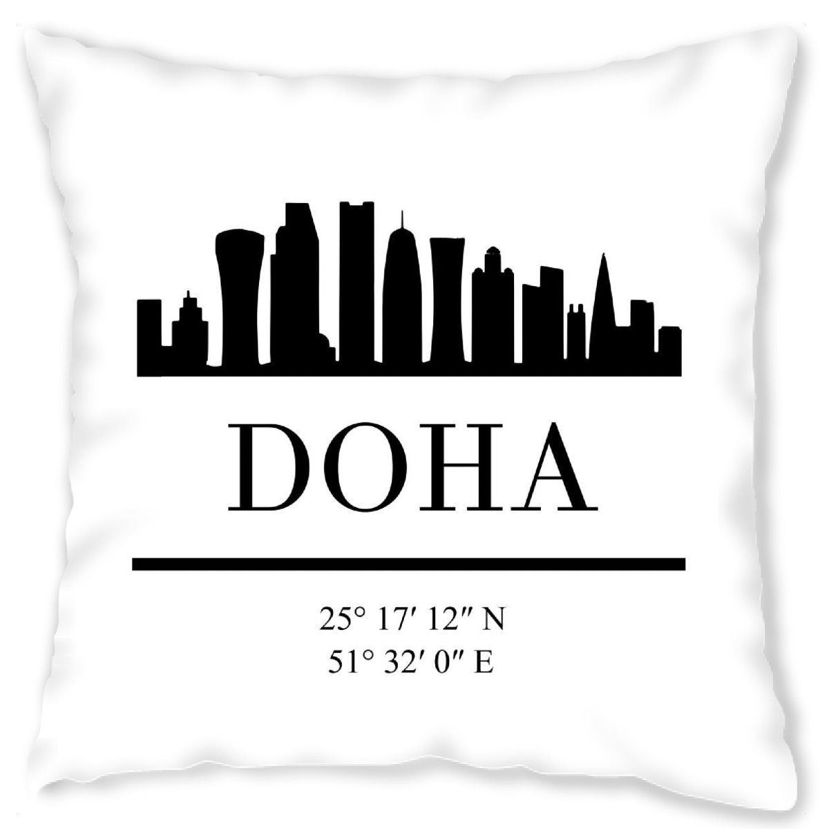 Design-Kissen "DOHA QATAR BLACK SKYLINE ART" artboxONE - Stߤdte,Reise,Schwarzweiߟ,Kartografie