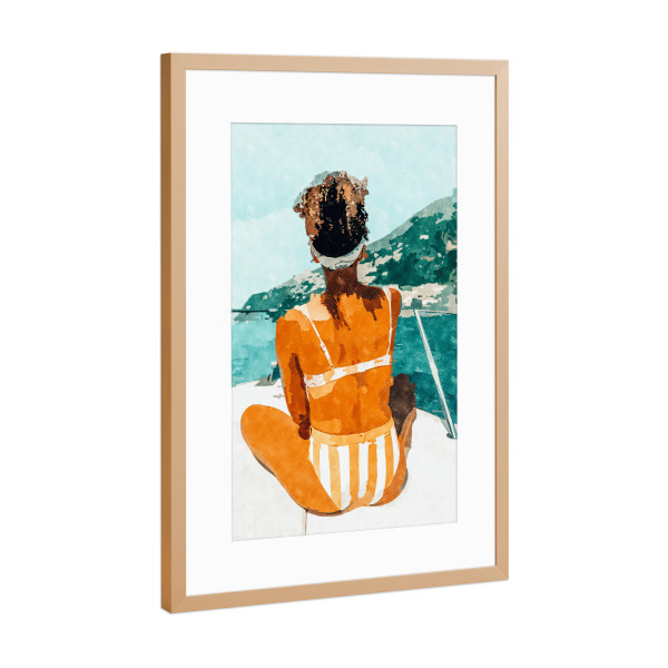 Poster mit Rahmen Kupfer "Solo Traveler" artboxONE - Menschen - Travel,Island,Beach,Ocean,Sea,Bikini,Summer,Vacay,Woman,Vacation