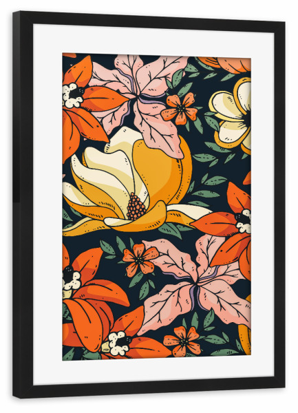 Poster mit Rahmen schwarz "Night Forest-II" artboxONE - Floral - Pattern,Floral,Fall,Flowers,Coral,Living coral,Leaf
