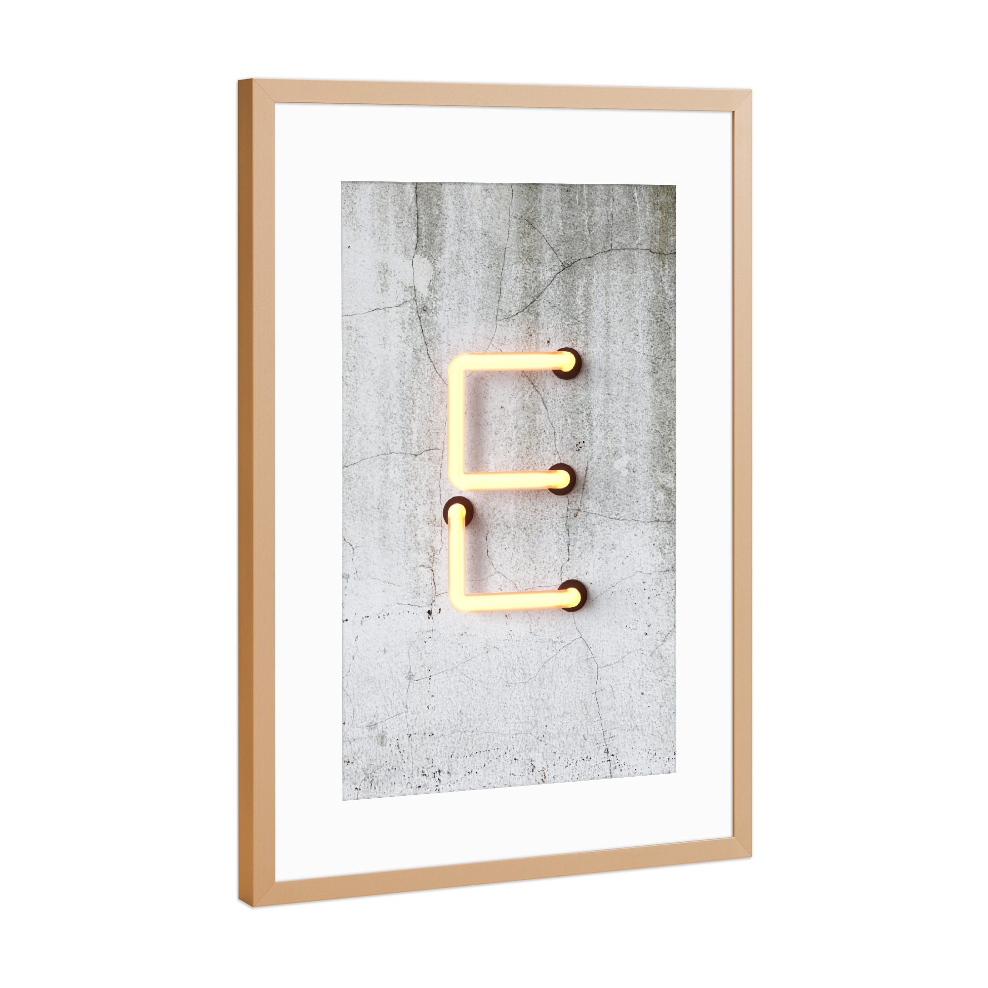 Poster mit Rahmen Kupfer "Neon Alphabet On - E" artboxONE - Buchstaben / E - Buchstabenset-neon1,Buchstabe-e,E,Neon sign,Neon art,Alphabet