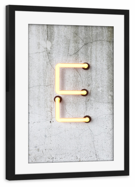Poster mit Rahmen schwarz "Neon Alphabet On - E" artboxONE - Buchstaben / E - Buchstabenset-neon1,Buchstabe-e,E,Neon sign,Neon art,Alphabet