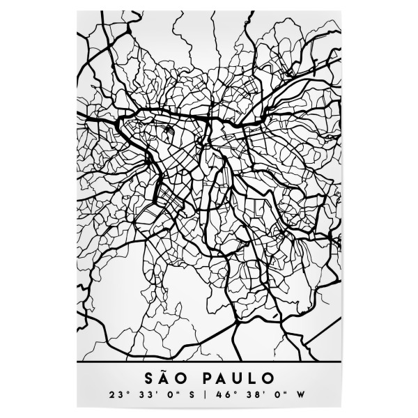 Poster "SAO PAULO BRAZIL BLACK CITY MAP" artboxONE - Städte,Reise,Schwarzweiß,Städte / Weitere,Kartografie