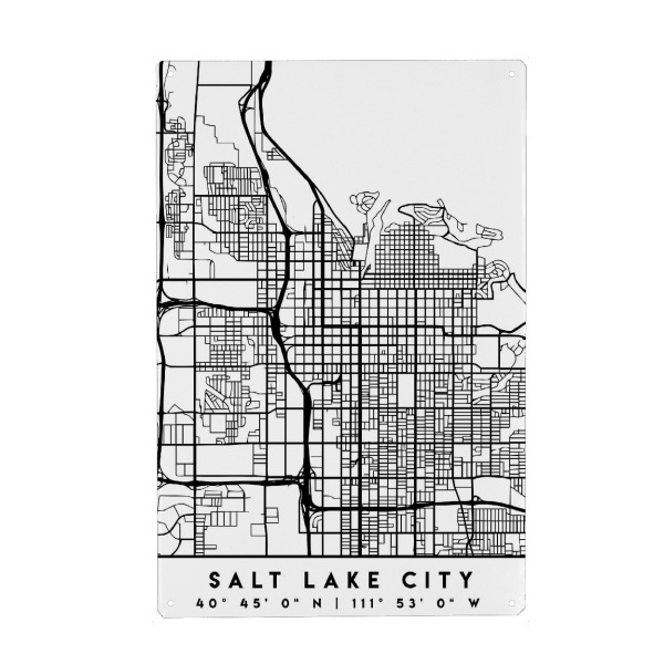 Metall Poster "SALT LAKE CITY UTAH BLACK CITY MAP" artboxONE - Städte,Schwarzweiß,Städte / Weitere,Kartografie
