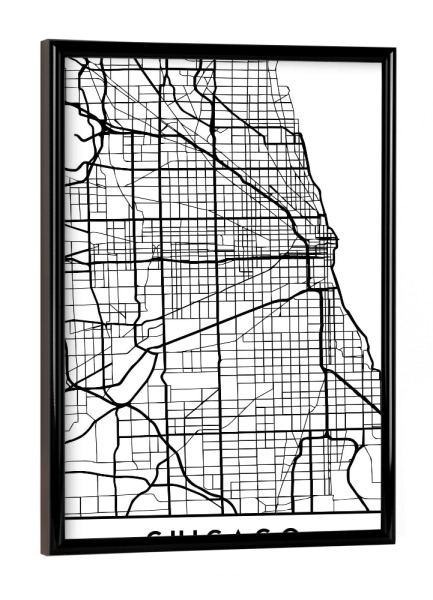 Poster mit schwarzem Rahmen "CHICAGO ILLINOIS BLACK CITY MAP" artboxONE - Städte,Schwarzweiß,Städte / Chicago,Kartografie