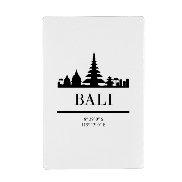 Holzbild "BALI INDONESIA BLACK SKYLINE ART" artboxONE - Städte,Schwarzweiß,Städte / Weitere - Bali,Indonesia,Asia,Skyline,Coordinates