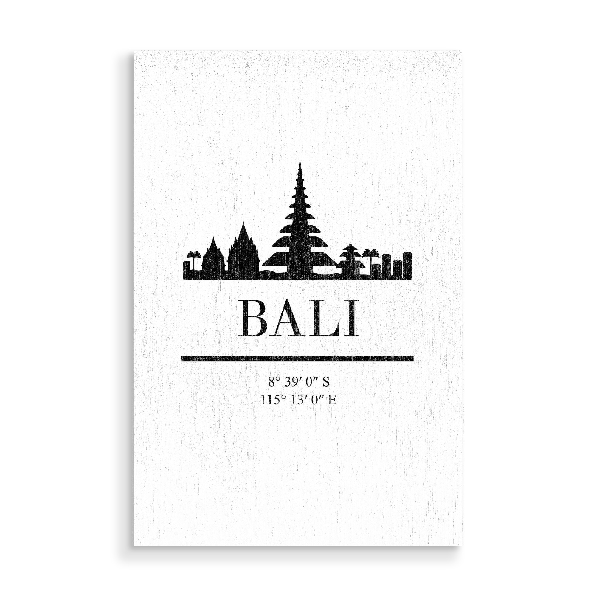 Holzbild "BALI INDONESIA BLACK SKYLINE ART" artboxONE - Städte,Schwarzweiß,Städte / Weitere - Bali,Indonesia,Asia,Skyline,Coordinates