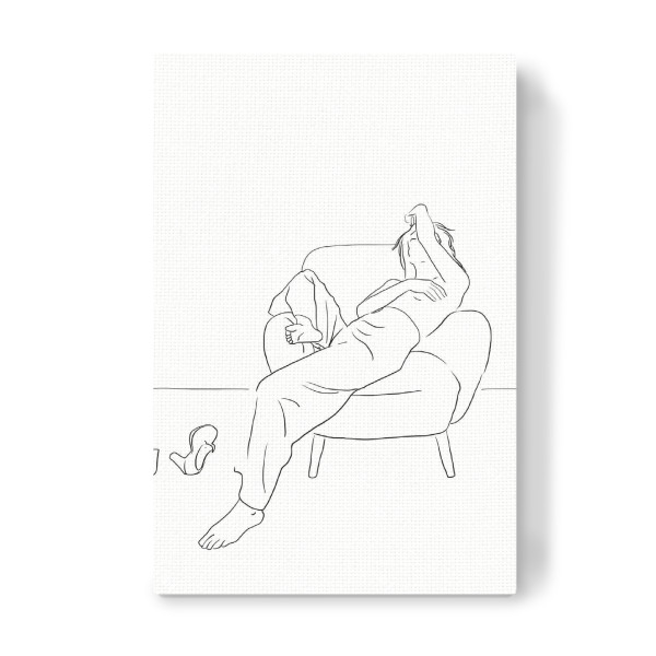 Leinwandbild "Weekend" artboxONE - Menschen,Schwarzweiß - Ink pen,Woman,Lineart,Home,Relax