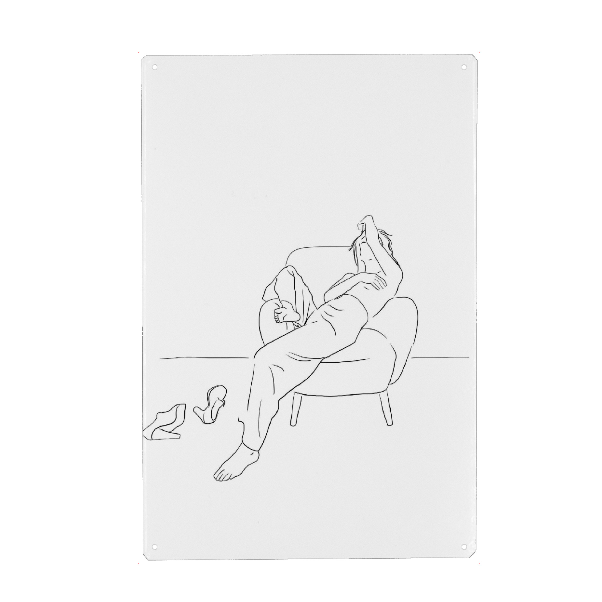 Metall Poster "Weekend" artboxONE - Menschen,Schwarzweiß - Ink pen,Woman,Lineart,Home,Relax - Blechschild