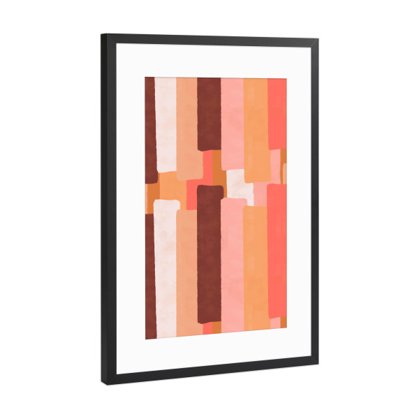 Poster mit Rahmen Schwarz (Metallic) "Line In Coral" artboxONE - Abstrakt - Living coral,Brush strokes,Pantone 2019