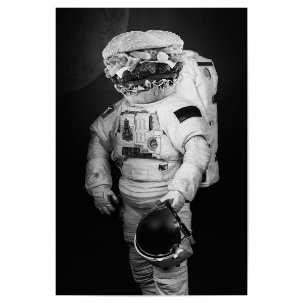 Poster 30x20 cm "AstroBURGER" artboxONE - Schwarzweiß,Galaxy - Astronaut,Burger,Fastfood,Weltall