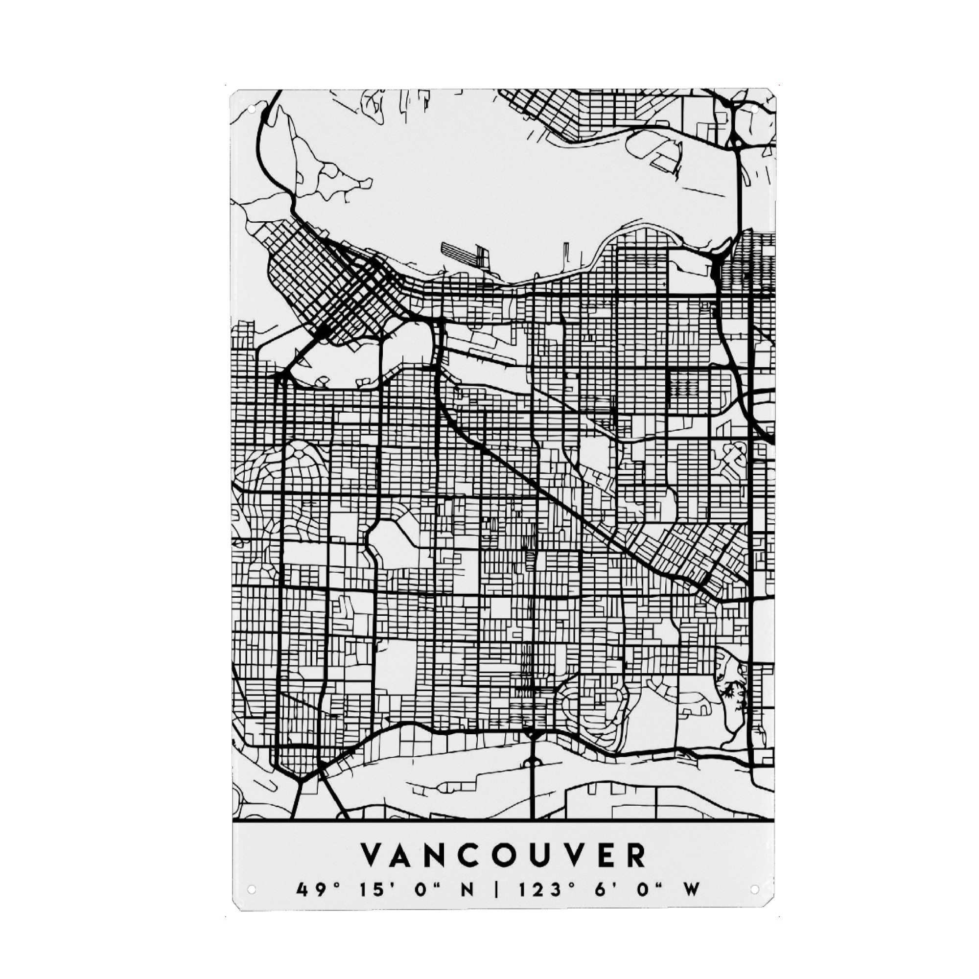 Metall Poster "VANCOUVER CANADA BLACK CITY MAP" artboxONE - Städte,Schwarzweiß,Städte / Weitere,Kartografie - Vancouver,Canada,America,Map,Coordinates