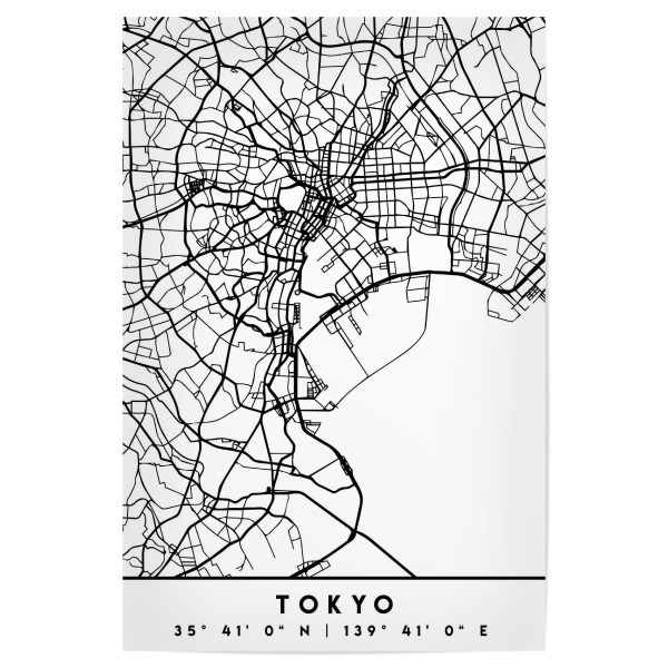 Poster "TOKYO JAPAN BLACK CITY MAP" artboxONE - Städte,Reise,Schwarzweiß,Städte / Tokio,Kartografie