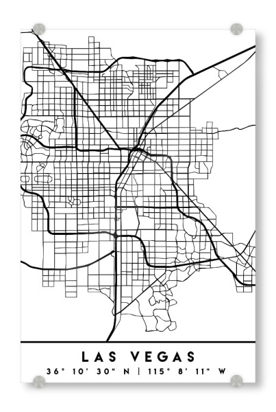 Acrylglasbild "LAS VEGAS NEVADA BLACK CITY MAP" artboxONE - Städte,Schwarzweiß,Städte / Las Vegas,Kartografie