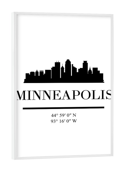 Poster mit weißem Rahmen "MINNEAPOLIS MINNESOTA SKYLINE ART" artboxONE - Städte,Reise,Schwarzweiß,Städte / Weitere,Kartografie