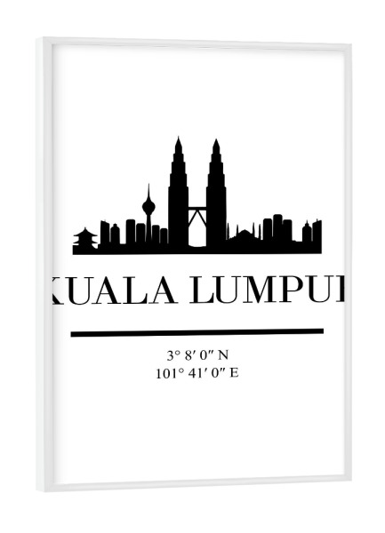 Poster mit weißem Rahmen "KUALA LUMPUR MALAYSIA SKYLINE ART" artboxONE - Städte,Schwarzweiß,Städte / Weitere