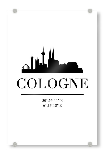 Acrylglasbild "COLOGNE GERMANY BLACK SKYLINE ART" artboxONE - Städte,Städte / Köln,Schwarzweiß - Cologne,Germany,Skyline,Coordinates