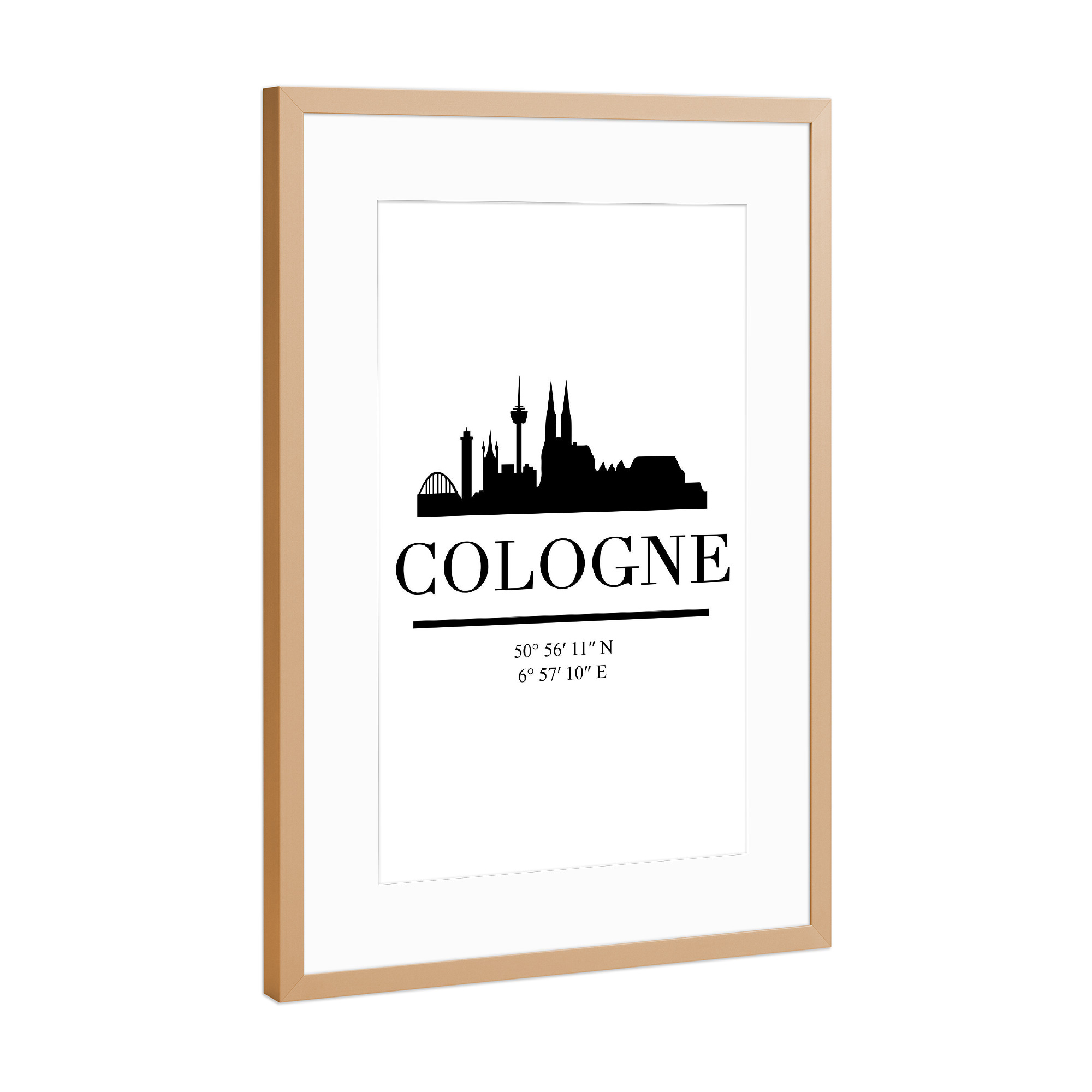 Poster mit Rahmen Kupfer "COLOGNE GERMANY BLACK SKYLINE ART" artboxONE - Städte,Städte / Köln,Schwarzweiß - Cologne,Germany,Skyline,Coordinates