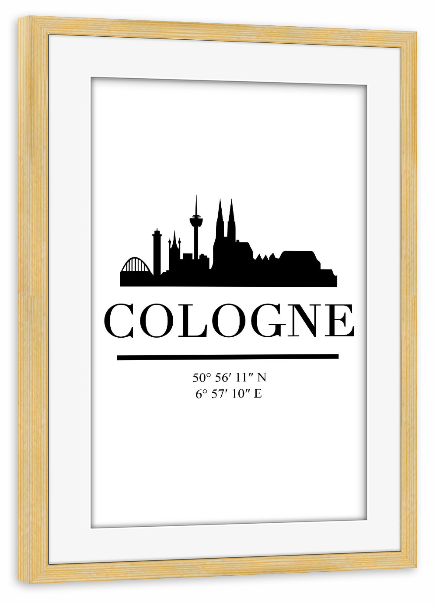 Poster mit Rahmen kiefer "COLOGNE GERMANY BLACK SKYLINE ART" artboxONE - Städte,Städte / Köln,Schwarzweiß - Cologne,Germany,Skyline,Coordinates