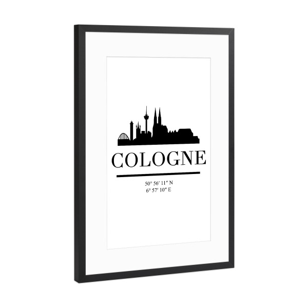 Poster mit Rahmen Schwarz (Metallic) "COLOGNE GERMANY BLACK SKYLINE ART" artboxONE - Städte,Städte / Köln,Schwarzweiß