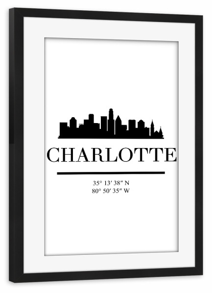 Poster mit Rahmen schwarz "CHARLOTTE NORTH CAROLINA BLACK" artboxONE - Städte,Reise,Schwarzweiß,Städte / Weitere,Kartografie