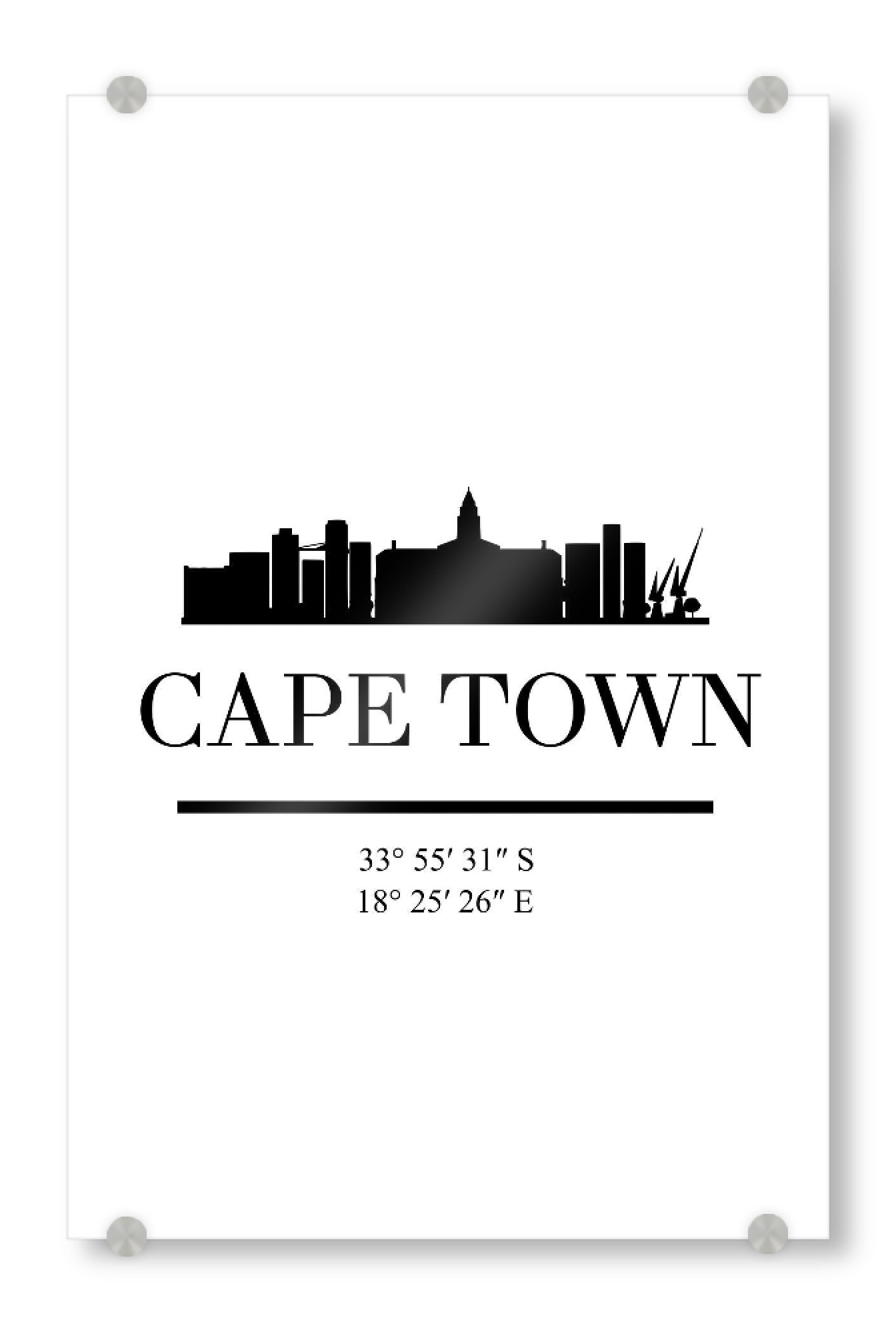 Acrylglasbild "CAPE TOWN SOUTH AFRICA SKYLINE" artboxONE - Städte,Schwarzweiß,Städte / Weitere - Cape town,South africa,Africa,Skyline,Coordinates