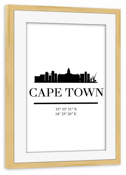 Poster mit Rahmen kiefer "CAPE TOWN SOUTH AFRICA SKYLINE" artboxONE - Städte,Schwarzweiß,Städte / Weitere