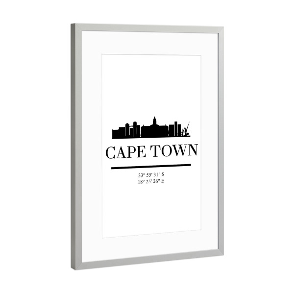 Poster mit Rahmen Silber "CAPE TOWN SOUTH AFRICA SKYLINE" artboxONE - Städte,Schwarzweiß,Städte / Weitere
