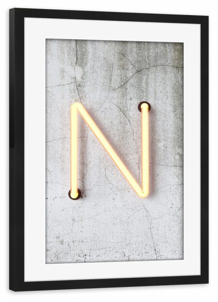 Poster mit Rahmen schwarz "Neon Alphabet On - N" artboxONE - Buchstaben / N - Buchstabenset-neon1,Buchstabe-n,Alphabet,Abc,Neon sign,Neon art