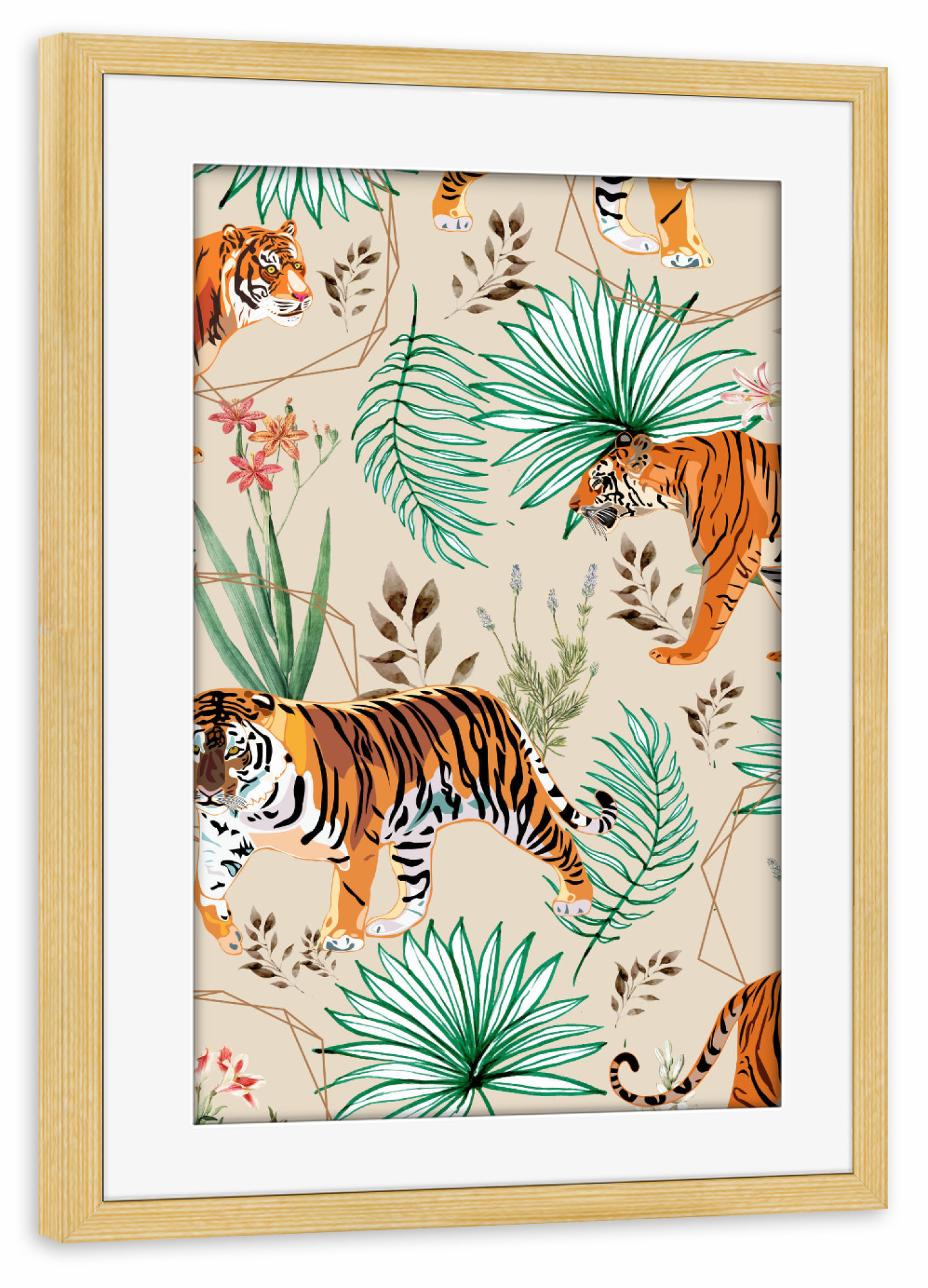 Poster mit Rahmen kiefer "Tropical And Tigers" artboxONE - Tiere