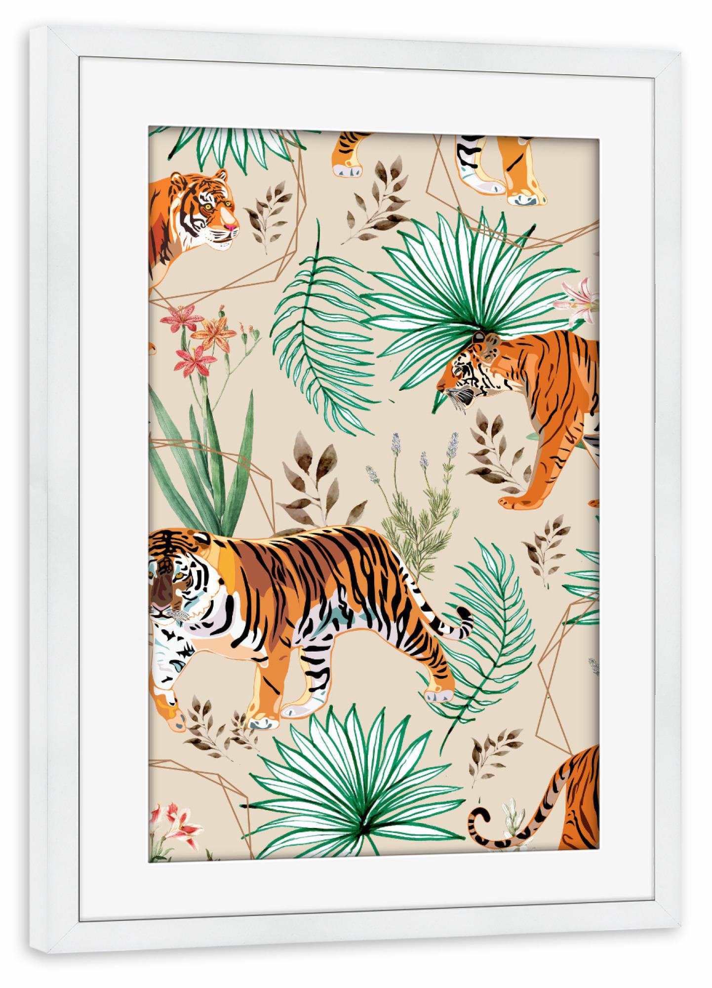 Poster mit Rahmen weiß "Tropical And Tigers" artboxONE - Tiere