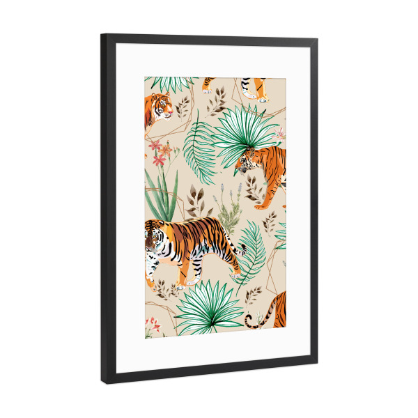 Poster mit Rahmen Schwarz (Metallic) "Tropical And Tigers" artboxONE - Tiere