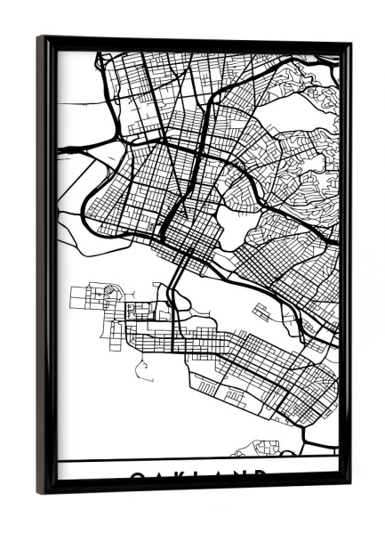 Poster mit schwarzem Rahmen "OAKLAND CALIFORNIA BLACK CITY MAP" artboxONE - Städte,Reise,Schwarzweiß,Städte / Weitere,Kartografie