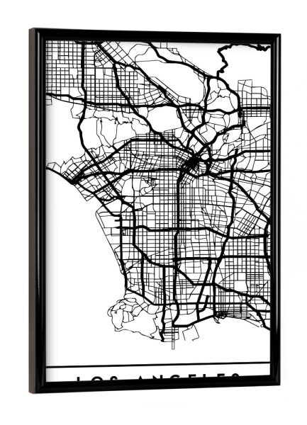 Poster mit schwarzem Rahmen "LOS ANGELES CALIFORNIA CITY MAP" artboxONE - Städte,Reise,Schwarzweiß,Städte / Los Angeles,Kartografie