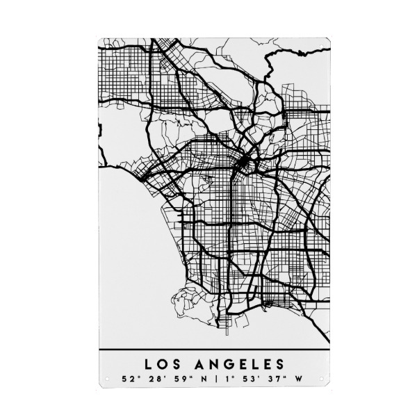 Holzbild "LOS ANGELES CALIFORNIA CITY MAP" artboxONE - Städte,Reise,Schwarzweiß,Städte / Los Angeles,Kartografie