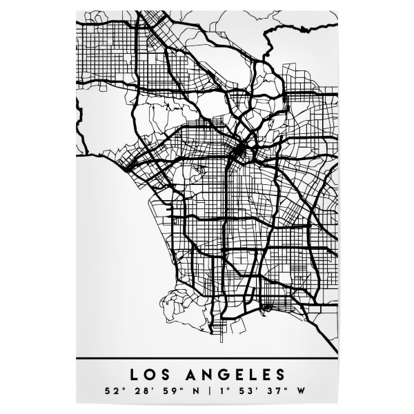 Poster 30x20 cm "LOS ANGELES CALIFORNIA CITY MAP" artboxONE - Städte,Reise,Schwarzweiß,Städte / Los Angeles,Kartografie