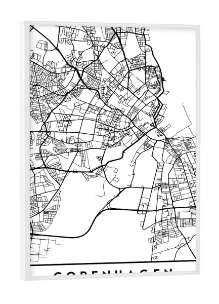 Poster mit weißem Rahmen "COPENHAGEN DENMARK CITY MAP" artboxONE - Städte,Reise,Schwarzweiß,Städte / København,Kartografie