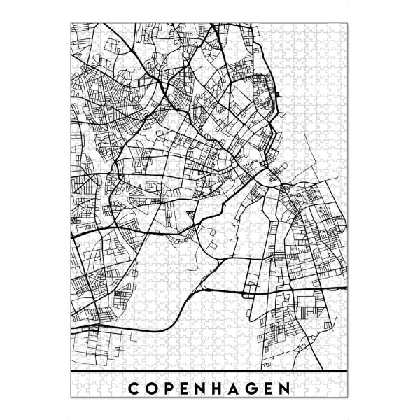 Puzzle Ravensburger "COPENHAGEN DENMARK CITY MAP" artboxONE - Städte,Reise,Schwarzweiß,Städte / København,Kartografie