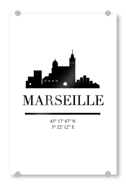 Acrylglasbild "MARSEILLE FRANCE BLACK SKYLINE ART" artboxONE - Städte,Reise,Schwarzweiß,Städte / Weitere,Kartografie