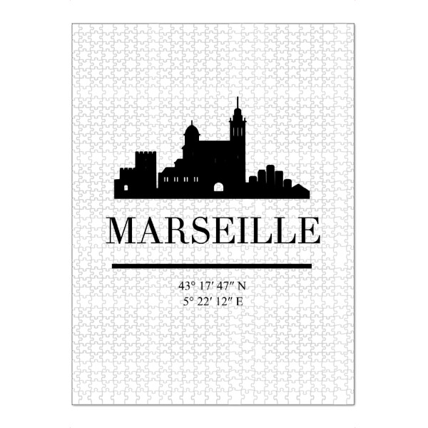 Puzzle Ravensburger "MARSEILLE FRANCE BLACK SKYLINE ART" artboxONE - Städte,Reise,Schwarzweiß,Städte / Weitere,Kartografie