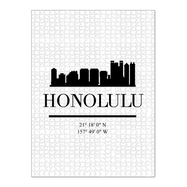 Puzzle Ravensburger "HONOLULU HAWAII BLACK SKYLINE ART" artboxONE - Städte,Reise,Schwarzweiß,Städte / Weitere,Kartografie