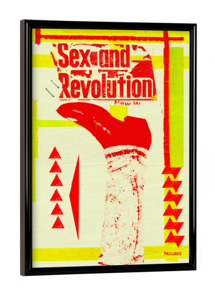 Poster mit schwarzem Rahmen "Sexe revolution" artboxONE - Musik,Streetart - Graphic design,Sexe,Revolution,Boots,Illustration,Collage,Yellow