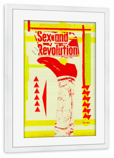 Poster mit Rahmen weiß "Sexe revolution" artboxONE - Musik,Streetart - Graphic design,Sexe,Revolution,Boots,Illustration,Collage,Yellow
