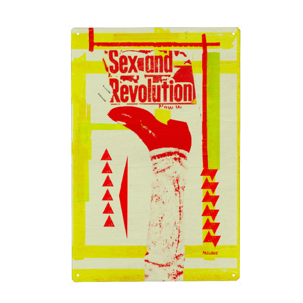 Metall Poster "Sexe revolution" artboxONE - Musik,Streetart - Graphic design,Sexe,Revolution,Boots,Illustration,Collage,Yellow - Blechschild